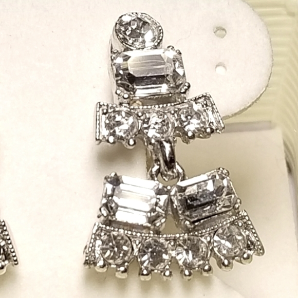 Vintage Bogoff Art Deco Clear Rhinestone Geometric Dangle "Wedding" Earrings - Picture 6 of 8